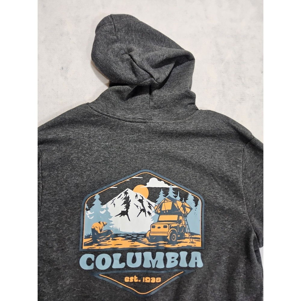 Columbia Hoodie Mens Sz M NEW Graphic Gray Bear Camping Pull Over Sweatshirt